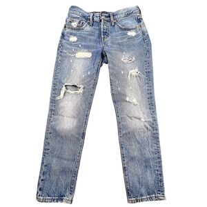 Levi's Blue 501 Tapered Distressed Ripped Jeans Women 25x28